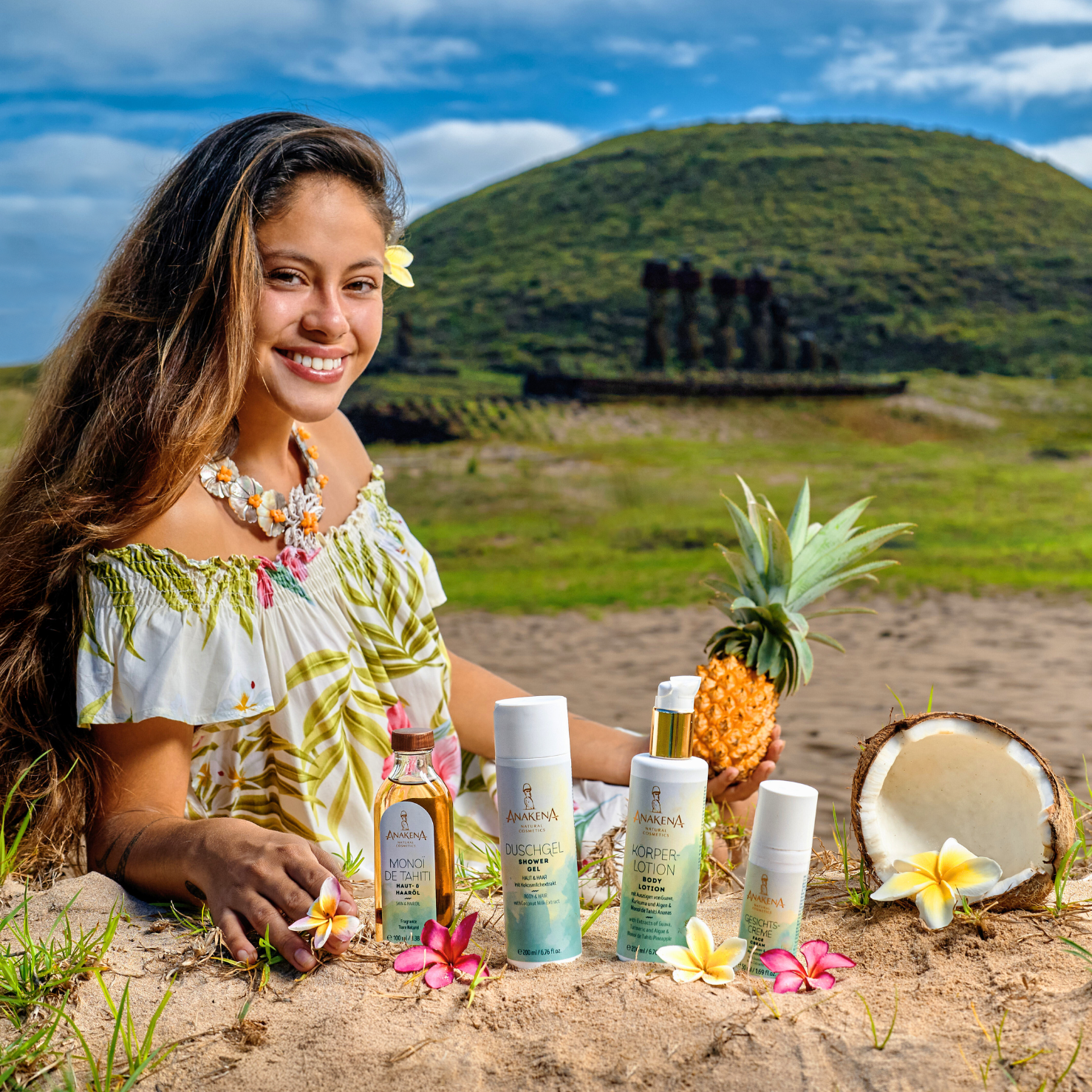 modelo en Anakena Ahu Nau Nau