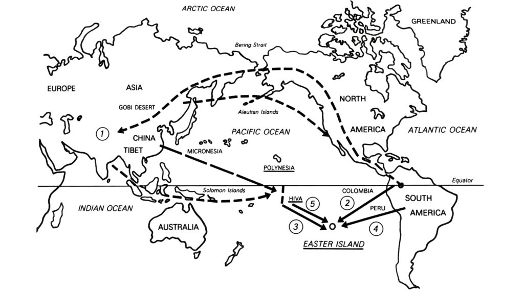Karte: Theorien zur Besiedlung der Osterinsel